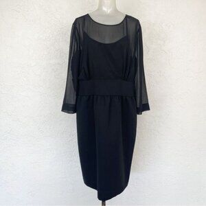 Talbots Sheer Mesh Long Sleeve Black Sheath Dress 16